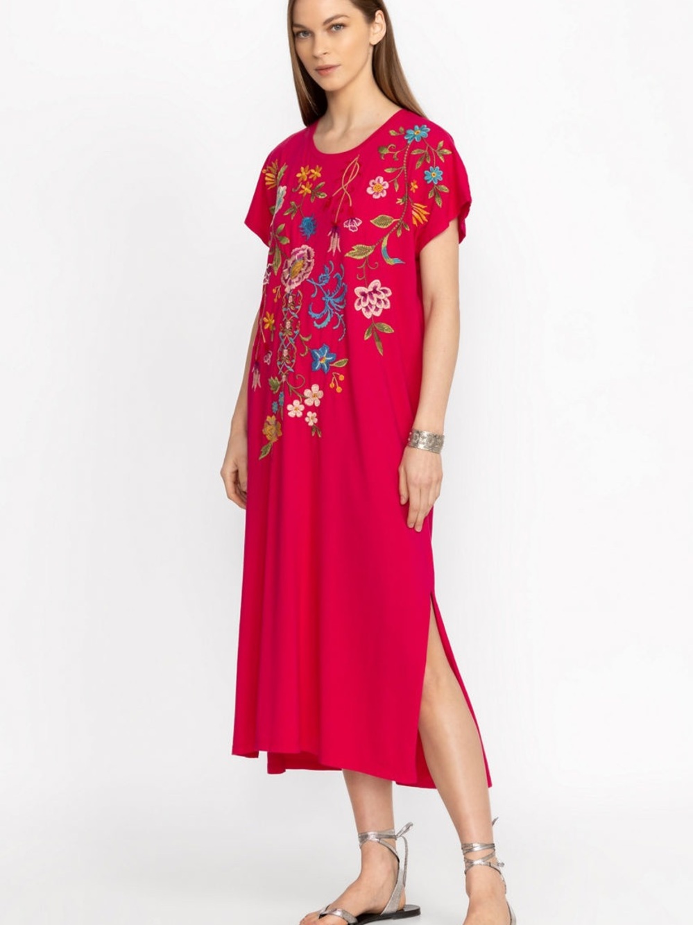 Johnny Was Fuchsia Embroidered SHERI RELAXED KNIT DRESS Maxi XL.